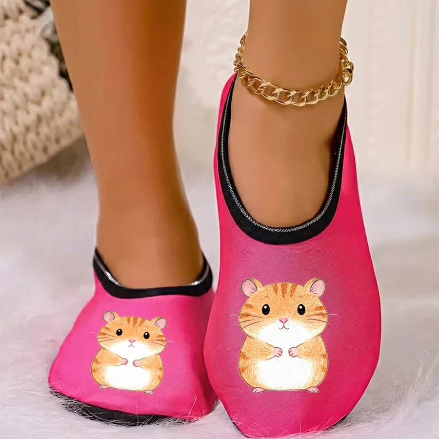 

Four season wearable couple cute groundhog print with thin velvet lining, breathable, high elasticity, anti slip floor slippers