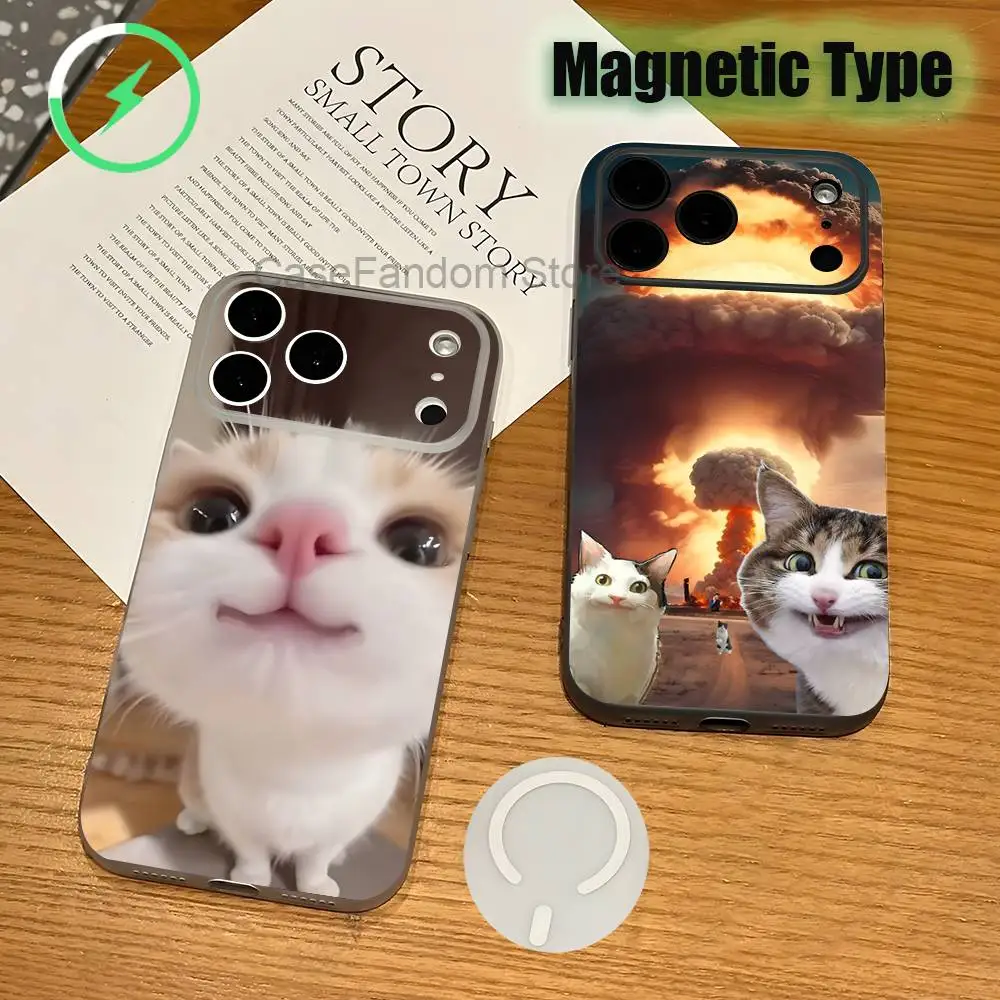 

Funny Cat Meme Transparent White Phone Case For iPhone 17,16,15,14,13,12,11,Pro,Max,Plus Magnetic Wireless Charging