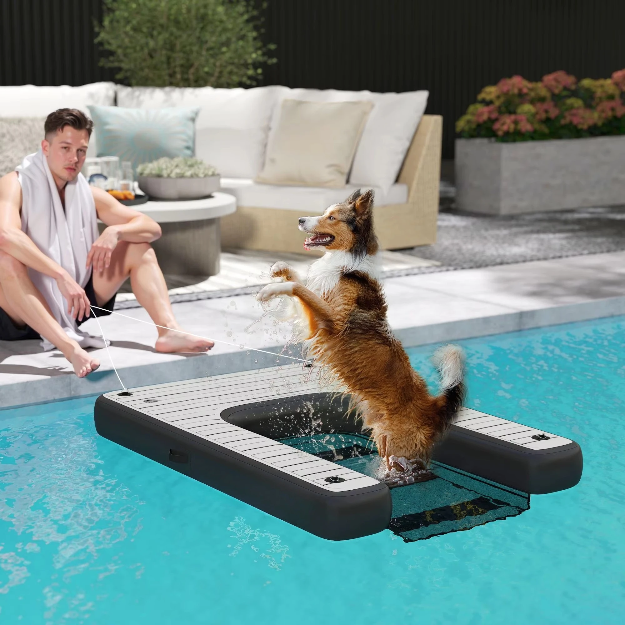 Inflatable dog boat ramp non-slip safe for easy access to lakeside docks and rafts, boats up to 286 pounds