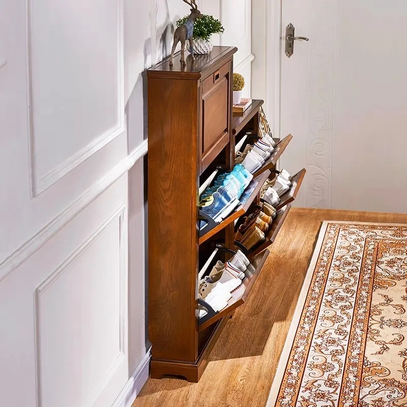 

Solid wood large-capacity tipping bucket ultra-thin shoe cabinet household door entrance entrance modern simple entry