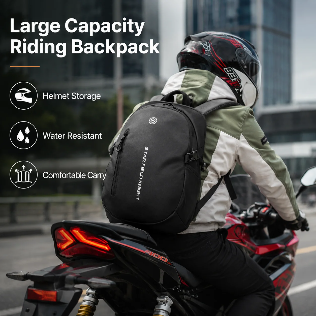 STAR FIELD KNIGHT Full Face Helmet Backpack Large Capacity Water Resistant Motorcycle Riding Travel Storage Bag Men Women