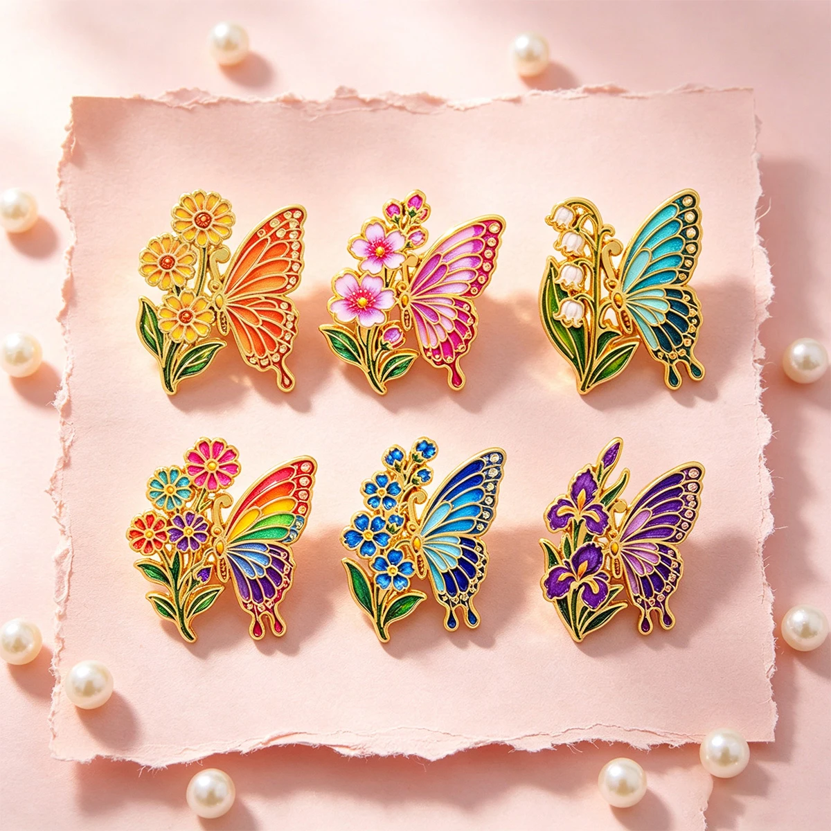 6pcs Colorful Insect Enamel Pin Set Vintage Floral Butterfly Brooch For Coat Collar Lapel Pins Metal Badges Jewelry Gift