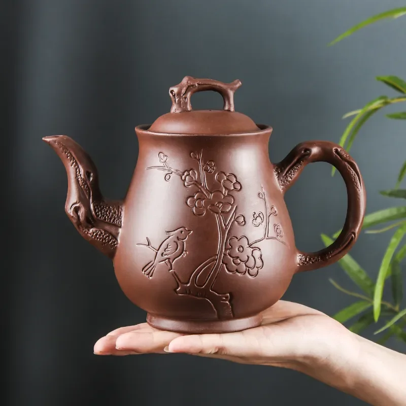 Yixing Purple Clay Pot Large Capacity Plum Finch Household Teapot Ceramic Kettle Tea Cup Kungfu Set