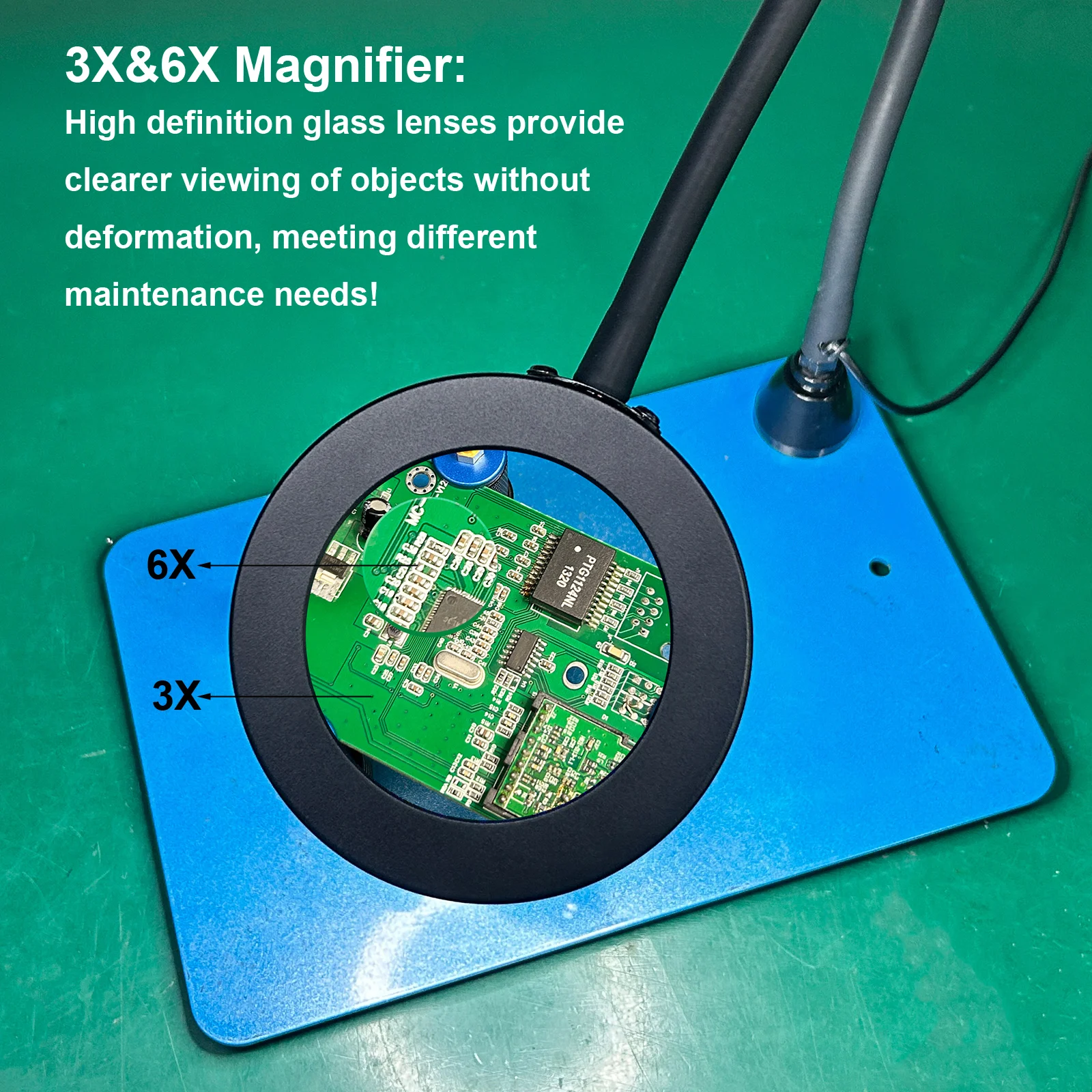 NEWACALOX Helping Hands Soldering Station Strongly Magnetic Based Flexible Arms With 3~6X Magnifier For PCB Electronics Repair