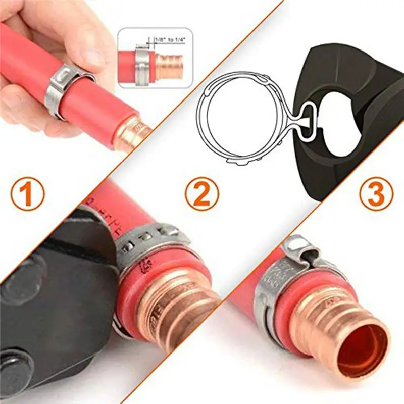 AT63 131 PCS Single Ear Hose Clamps Stainless Steel PEX Clamps for Pipe Fittings Compression Ring Clamps with Pliers