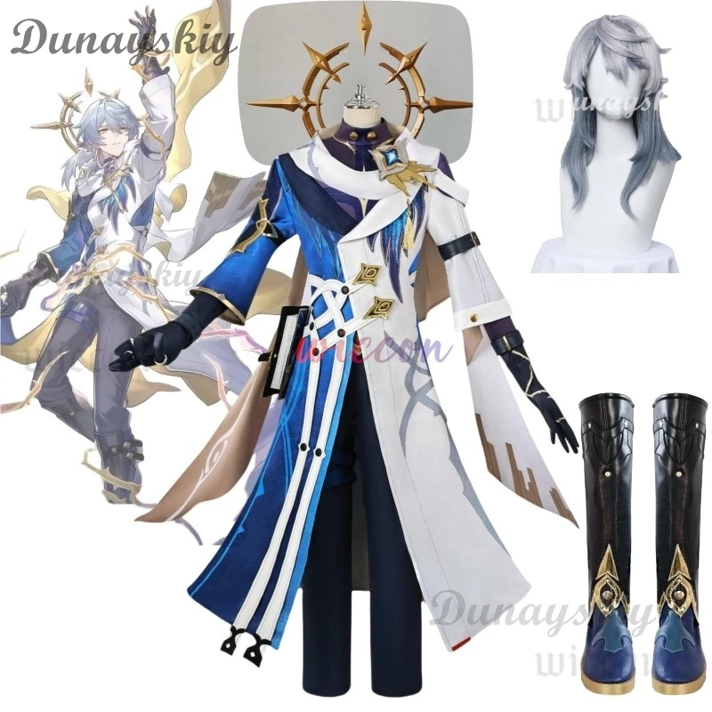 Honkai Star Rail New Skins Sunday Cosplay Costume Wig Uniform Blue White Coat Earrings Shoes Halloween Party Women Men Props