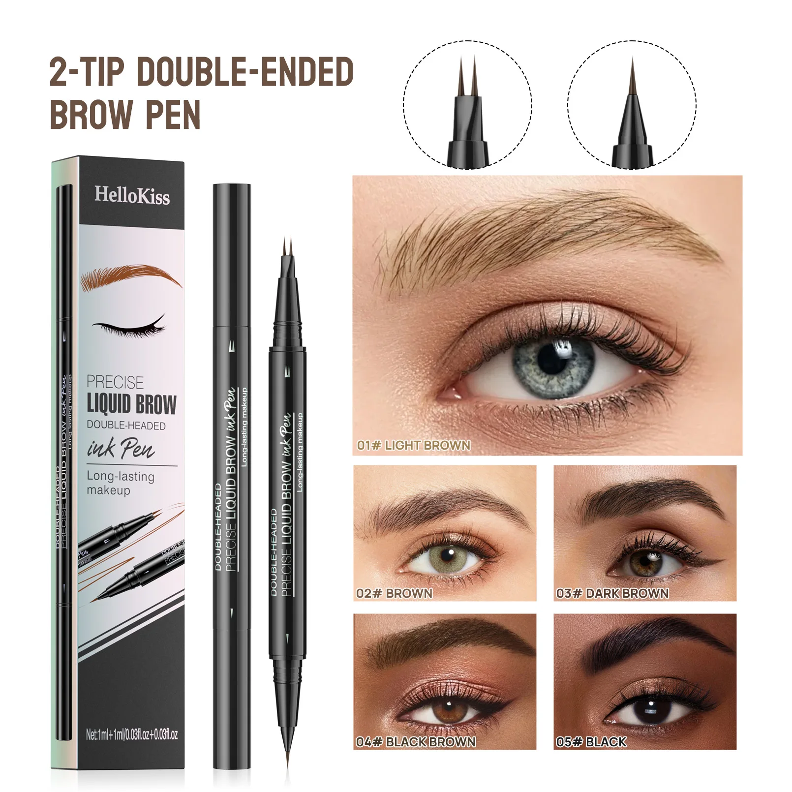 Stylo à sourcils étanche, crayon à sourcils Microblading avec 4 têtes fendues, maquillage des sourcils d'apparence naturelle (5 couleurs)
