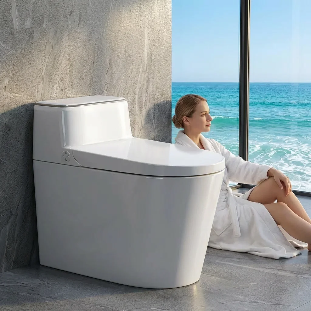 Electricity-free Advanced Remote Control Smart Toilet Seat S-trap Dual-Flush Automatic Deodorization Elongated Bowl Shape Heated