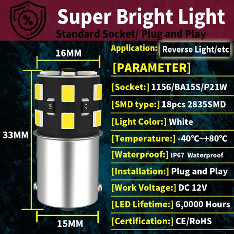 2pcs LED Reverse Light Bulb Lamp P21W BA15S Canbus For VW Passat B5 B5.5 B6 Golf mk3 mk4 mk5 mk6 3 4 5 6 Polo 6n 6r 9n Touran 8 best sales mk3 golf - №2