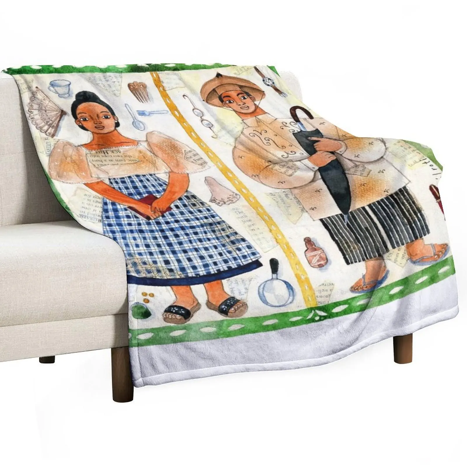 Filipino and Filipina illustrated by Robert Alejandro Throw Blanket Decorative Sofas Multi-Purpose for winter Blankets