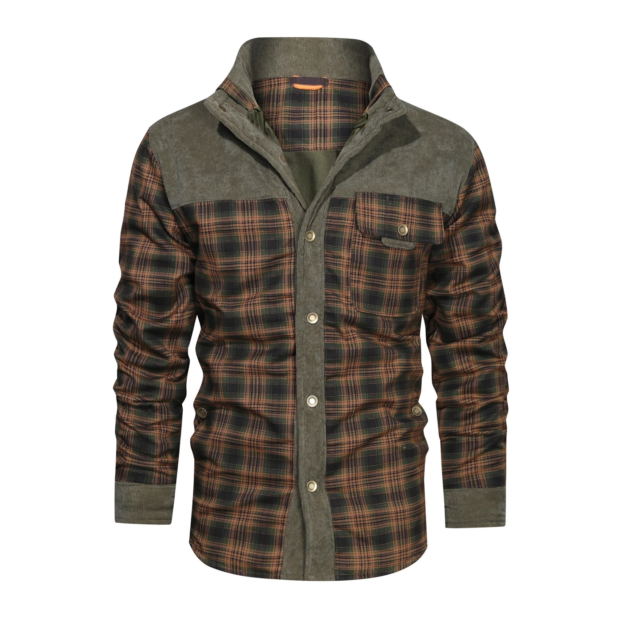 Men's jacket shirt 4 season style army green plaid lapel coat spring and autumn military workwear casual jacket men's clothing