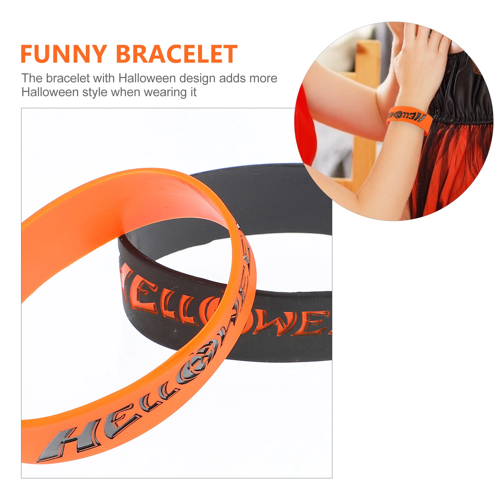 

2pcs Silicone Bracelets Halloween Themed Assorted Colors Durable Funny Bracelet For Party Festival Gift Wrist Jewelry Decorative