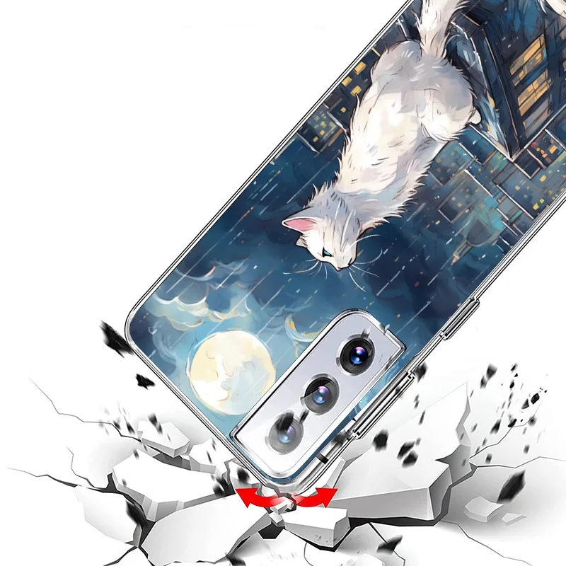 Anime Cat Rain Animal Phnoe Case for Samsung Galaxy S23 S24 Ultra S22 Plus S21 S20 FE S10E S10 S9 S8 + Unique Cover Coque