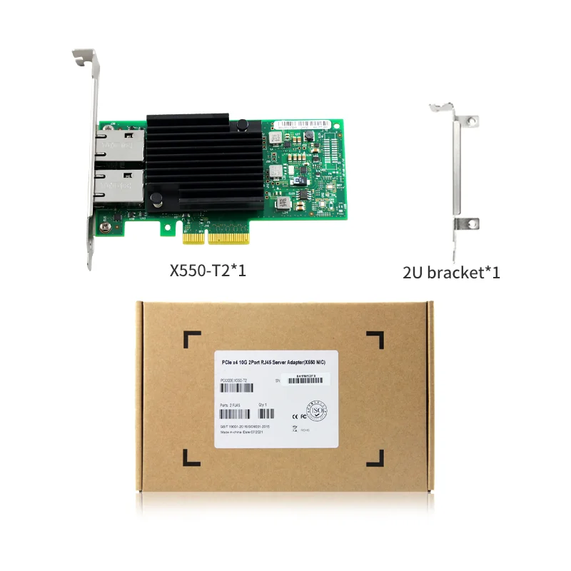 X550-T2 10Gb/s PCIe3.0 x4 การ์ดแลนแบบคู่พอร์ต RJ45 ชิปเซ็ตอินเทล X550 รองรับเครือข่ายอีเธอร์เน็ต 10, 5, 2.5, 1Gb