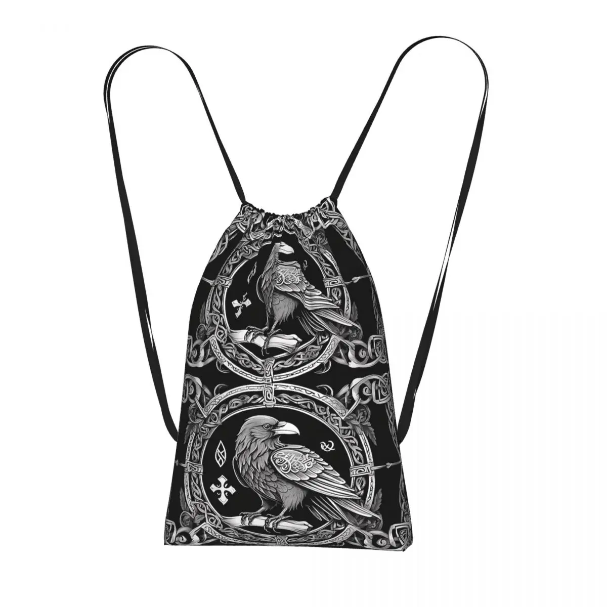 Yggdrasil Raven Drawstring Backpack hiking cycling Bag Lightweight Foldable Storage Drawstring Bag for Men Women