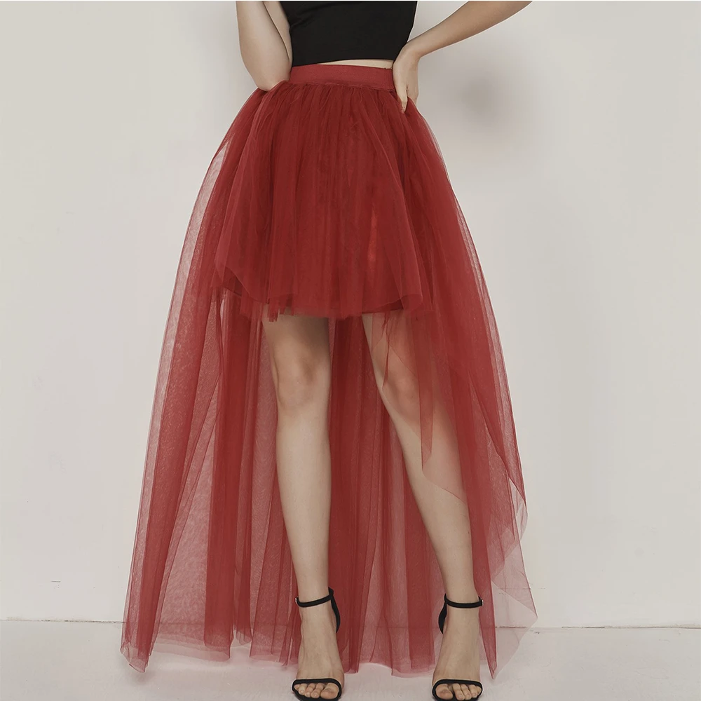 Hot Sale Christmas Party High-Low Tulle Skirts for Prom Dress Elastic Waist Hi-Lo Mesh Maxi Green Petticoats Dance Tutu Jupon