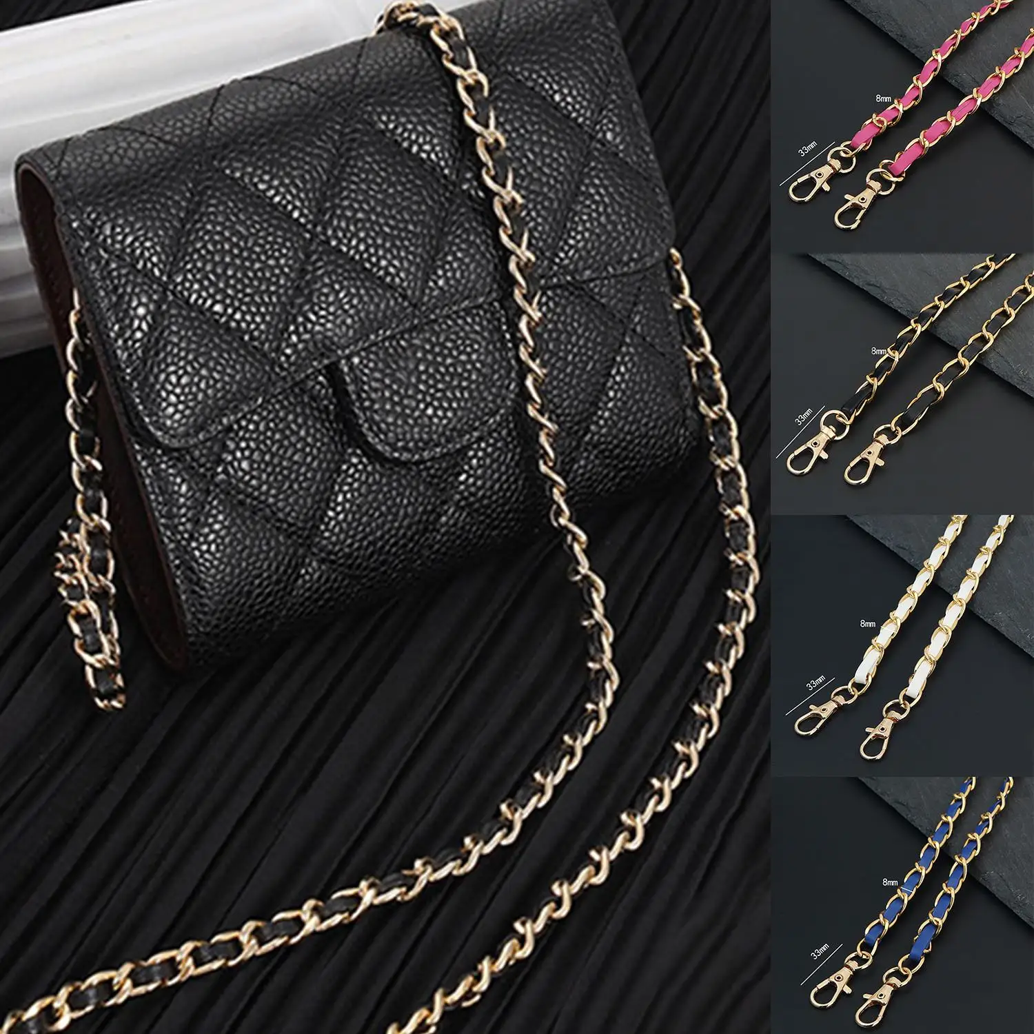 

120CM PU Leather Metal Leather Strap Chain Girls Shoulder Bag Strap For Women Fashion Bag Crossbody Bag DIY Replacement