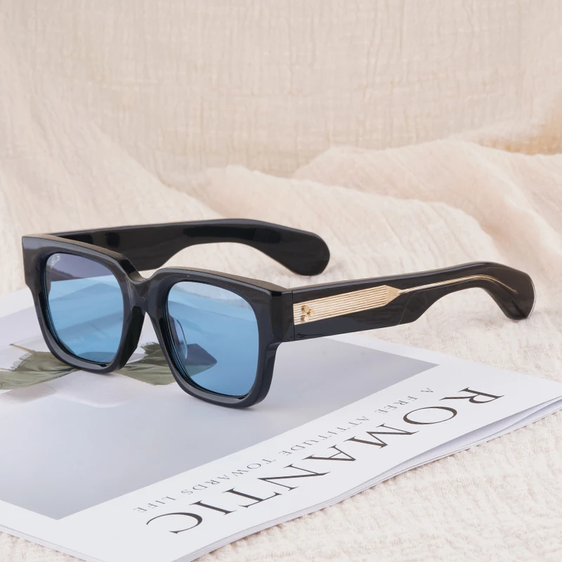 JMM ENZO نظارات شمسية مربعة كبيرة الحجم بتصميم ياباني ماركة سميكة مصنوعة يدويًا من الأسيتات الكلاسيكية Uv400 نظارات معدنية ذهبية وفضية