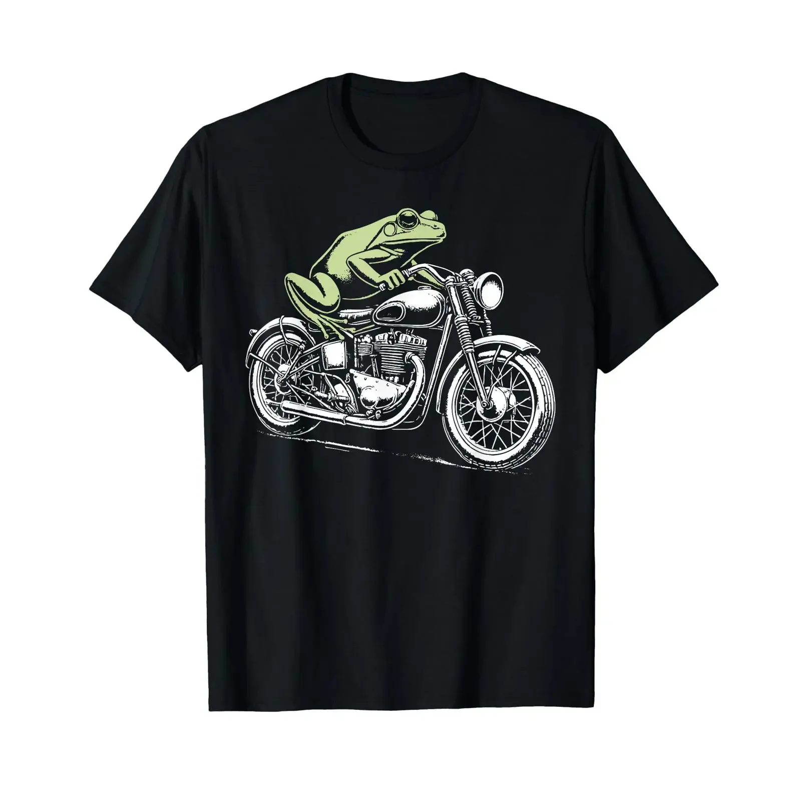 Vintage Frosch Motorrad Biker Lustiges Motorrad-T-Shirt, Vintage-Waschung, Designerkleidung, dehnbares, bequemes Oberteil für den Alltag.