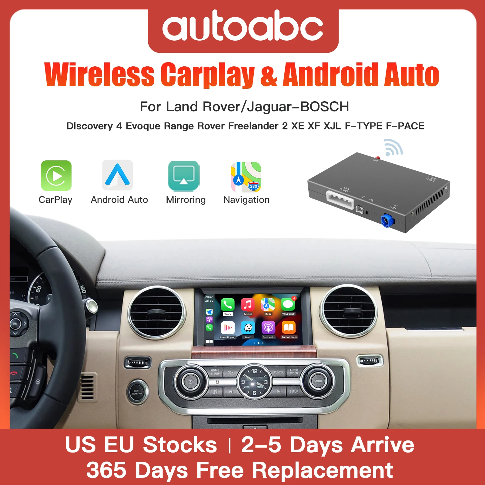 AUTOABC Wireless Carplay Android Auto for Land Rover Jaguar Bosch Discovery 4 Aurora Freelander 2 XE XF XJ  Airplay