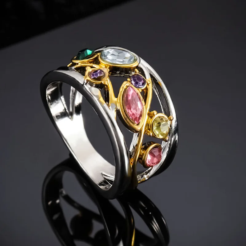 

Multi Colored Geometric Pattern Women's Ring Fashion Women Crystal Quartz Ring for Weight Loss Rings Magnetic Therapy Rings