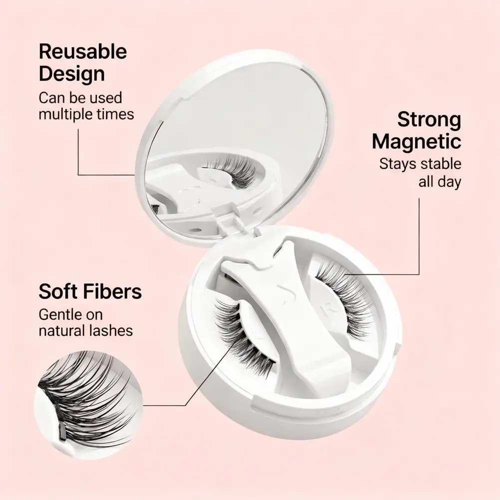Juego de pestañas postizas magnéticas de estilo rizado, pestañas naturales reutilizables 3D sin pegamento, fáciles de usar para principiantes, pestañas amigables en viajes