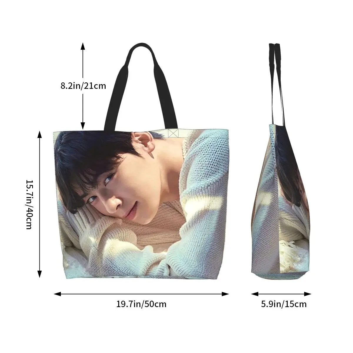 Cha EunWoo Kpop Astro Shopping Tote Bag Canvas Large Capacity Shoulder Bags Shopper Grocery Handbag for Women