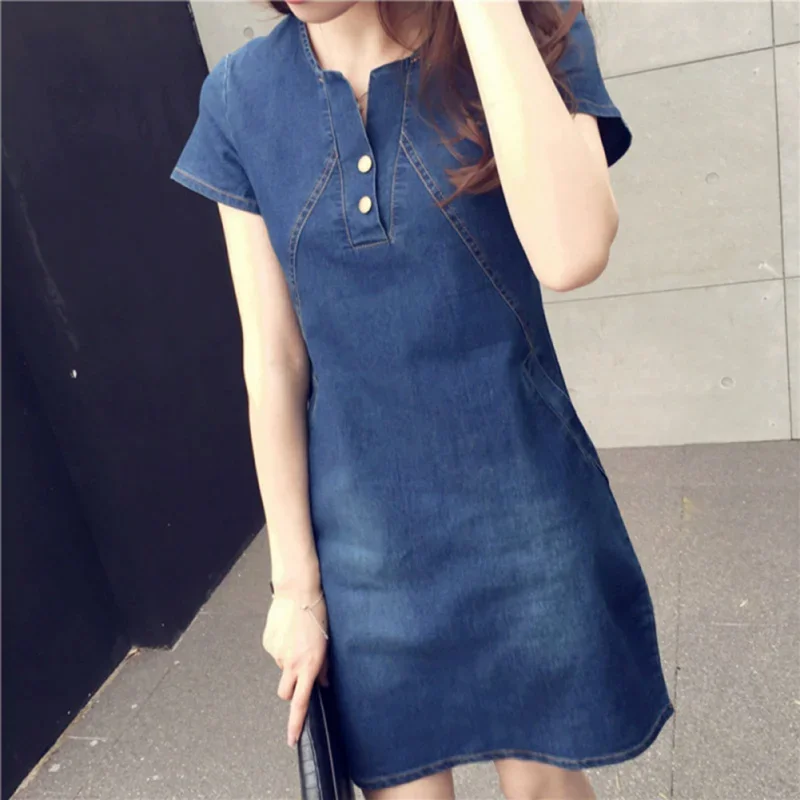 Casual Summer Women Denim Dress Elegant Cowboy Long Section Jeans Dress Plus Size