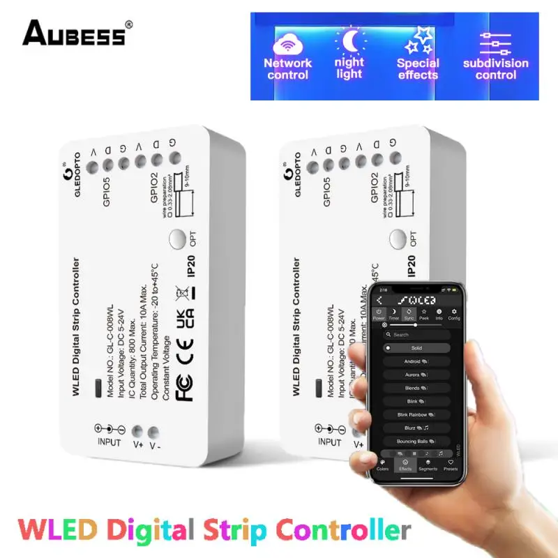 GLEDOPTO WLED LED Light Strip Controller APP Control 100 Dynamic Lighting Modes For WS2812B WS2811 SK6812 TM1814 WS2813 WS2815