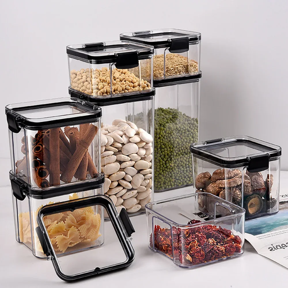 Food Storage Containers Plastic Kitchen Noodle Box Multigrain Storage Tank Transparent Sealed Cans Canister Fridge Organiser