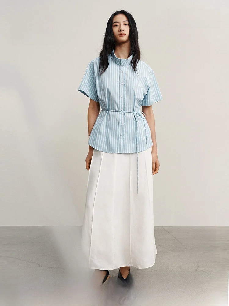 

H&M Women's Shirt Summer 2026 Outdoor Travel Casual Style Short Sleeve Knot Design Breathable Cotton Nylon Blend Shirt