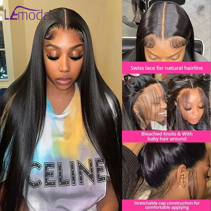 Lemoda 34 36 Inch13x6 Straight HD Lace Frontal Wig 13x4 Lace Front Human Hair Wigs For Black Women HD Lace Virgin Human Hair Wig