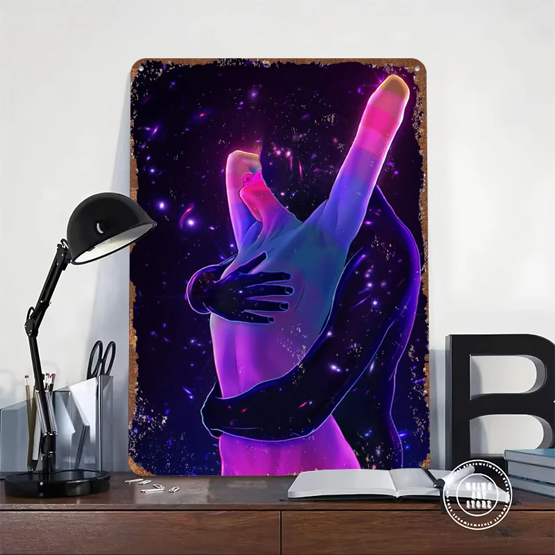 Cosmic Lovers 4 Printed Poster Customized Retro Wall Art Vintage Metal Tin Signs for Home Mancave Decoration Gaming House Decor