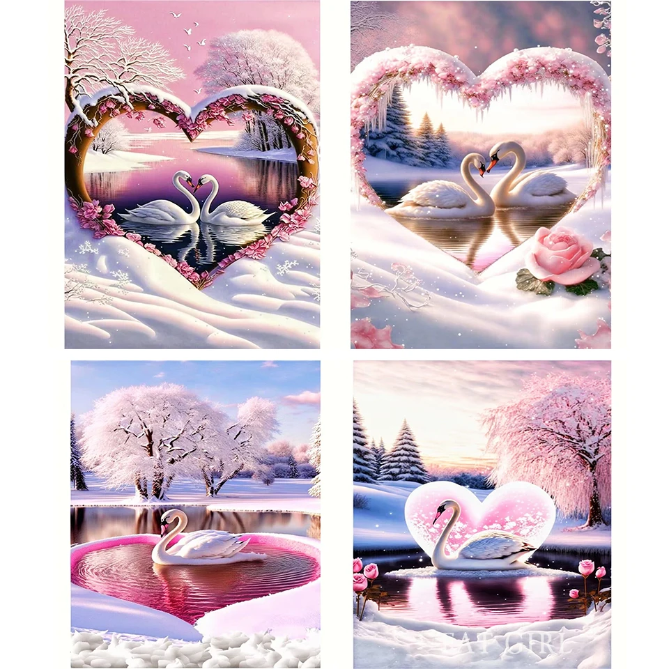 5D Diy Diamond Painting Pink Swan Lake Full Rhinestones Embroidery Mosaic Art Cross Stitch Kits Home Decor New Arrivals 2023