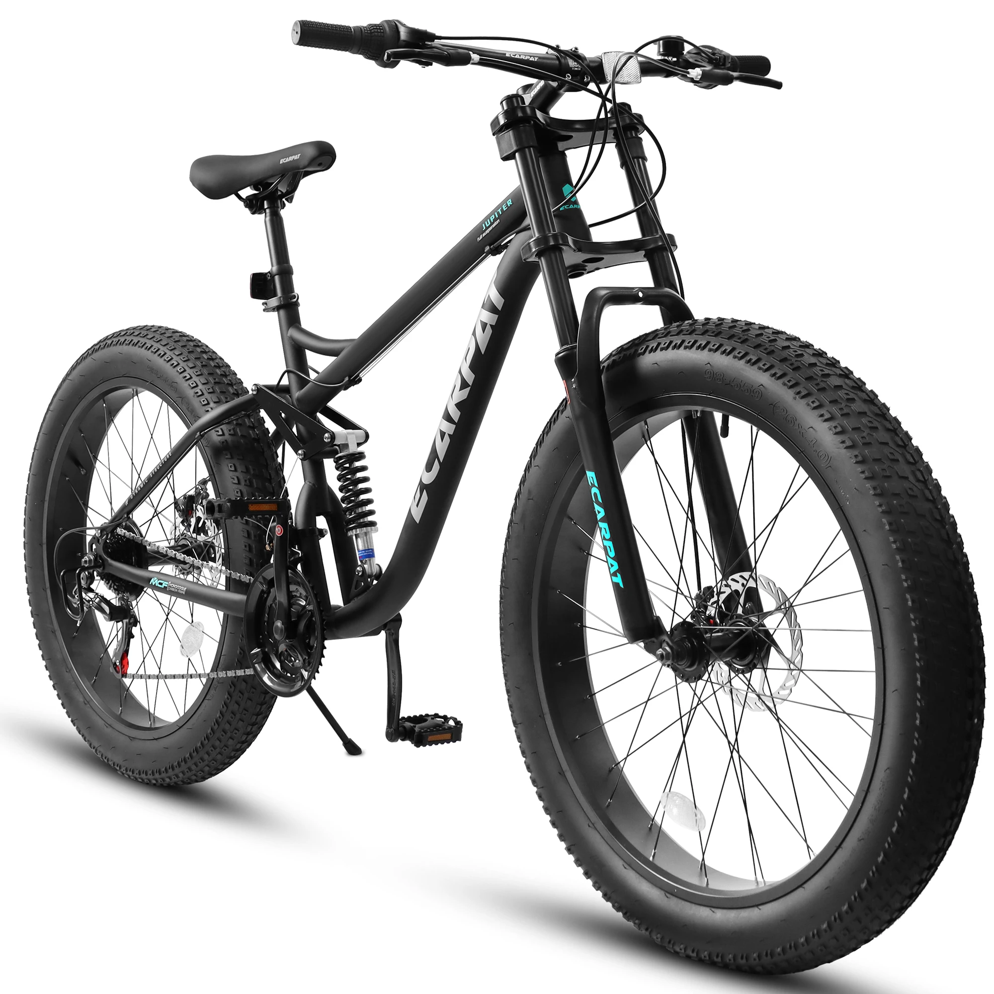 Bicicleta de montaña de 26 pulgadas, transmisión de 21 velocidades con suspensión total y bicicleta MTB con freno de disco, bicicleta con neumáticos anchos de 26*4" para hombres o mujeres.