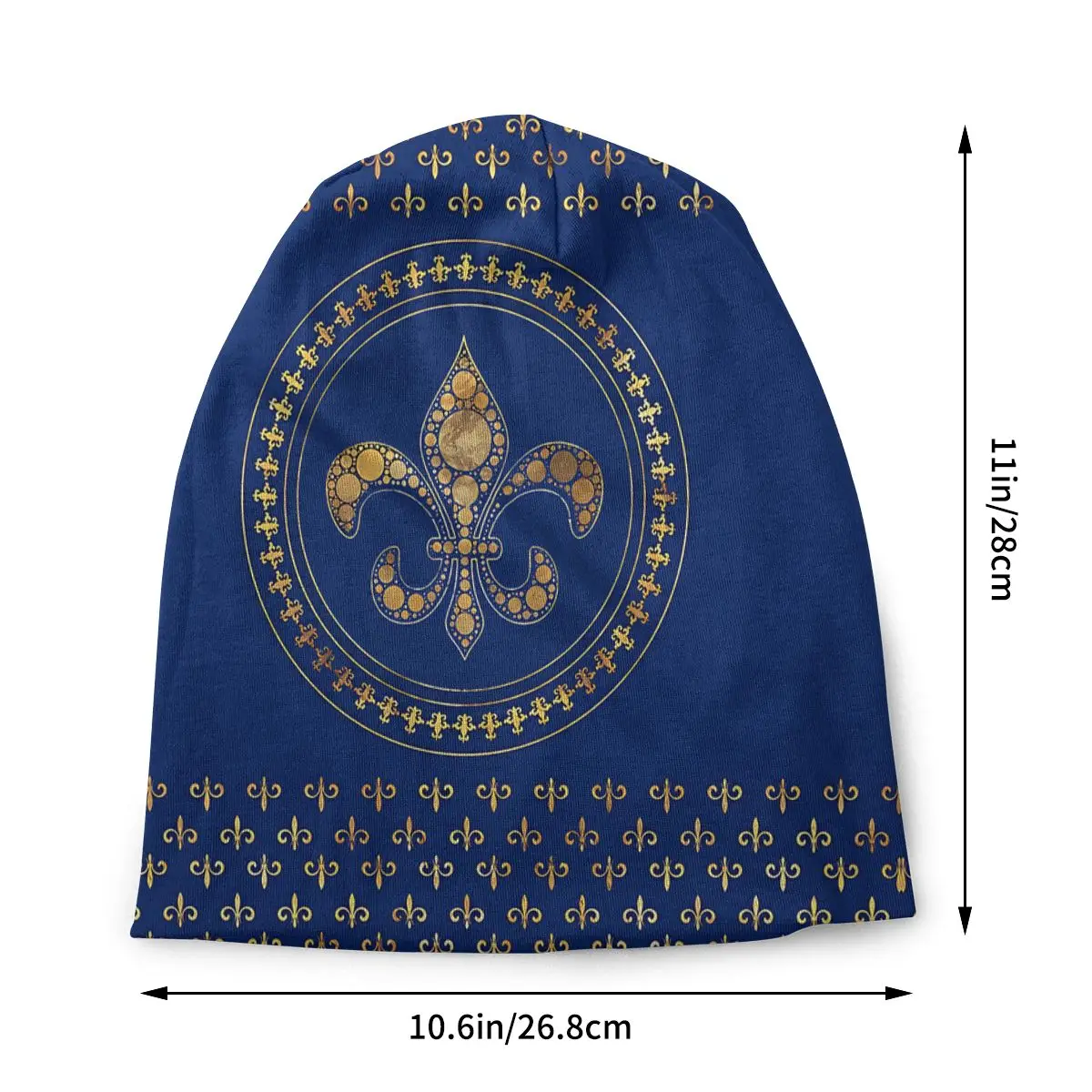 Gold And Royal Blue Fleur-de-lis Women's Beanies Printed Chemotherapy Pile Outdoor Turban Breathable