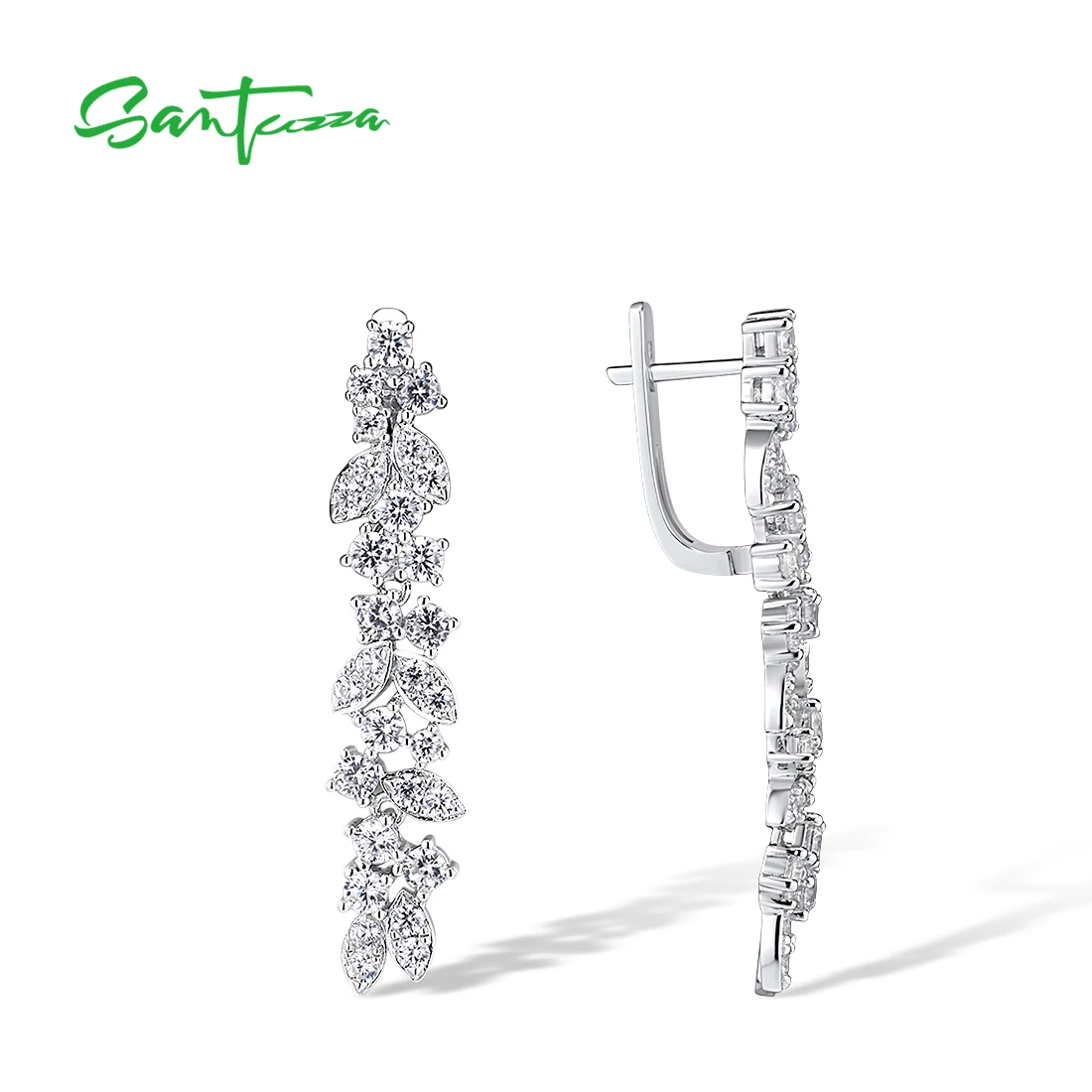 Imagem -02 - Santuzza-real 925 Sterling Silver Cluster Brincos para Mulheres Zircônia Cúbica Branca Simples Diário Longo Elegante Jóias Finas