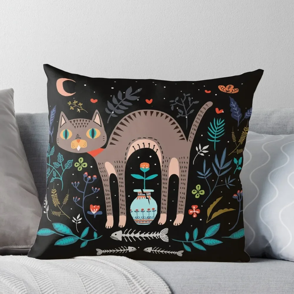 

Floral and Cat at night Throw Pillow Sofa Cushion Cover pillow pillowcase christmas ornaments 2024