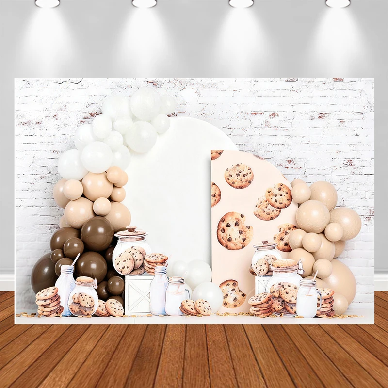 LS Photography Background Arch Balloon Brick Wall Cookie Milk Decor Birthday Party Cake Smash Kid Portrait Photo Backdrop Studio