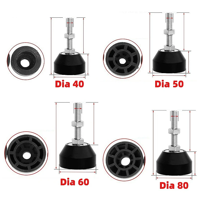 M6 M8 M10~M16 304 Stainless Steel Nylon Fixed Foot Cup Adjustable Furniture Levelling Feet Screw Earthquake-Proof and Slip-Proof image 2