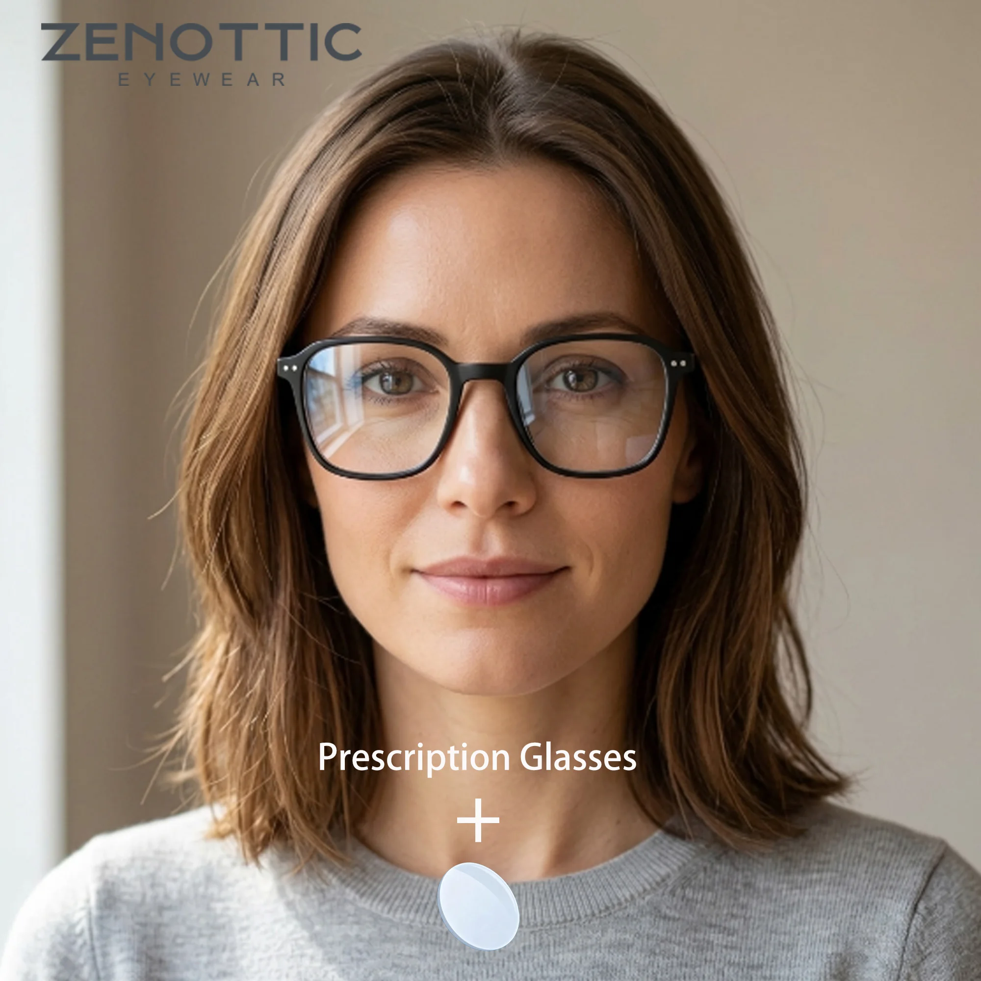 

ZENOTTIC Unisex XS Size Square Acetate Prescription Glasses Progressive Myopia Blue Light Filter Classic Eyewear