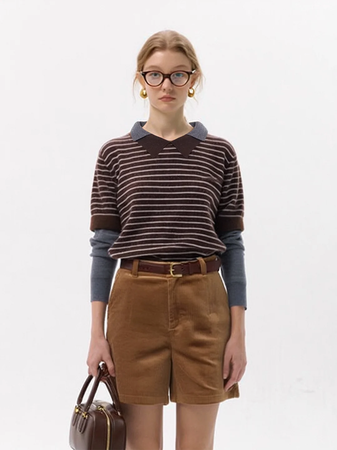 

AHMI Dilmur Wind Striped Patchwork Design Woolen Knitted Top mat Luxury Spring Autumn Girl's Simple Stripe Sweater