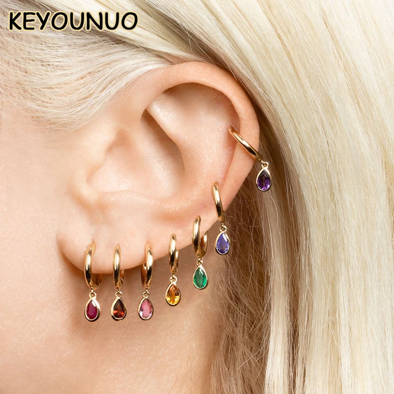 KEYOUNUO-pendientes de gota de circonita para mujer, aros de Color dorado y plateado, joyería de fiesta, venta al por mayor