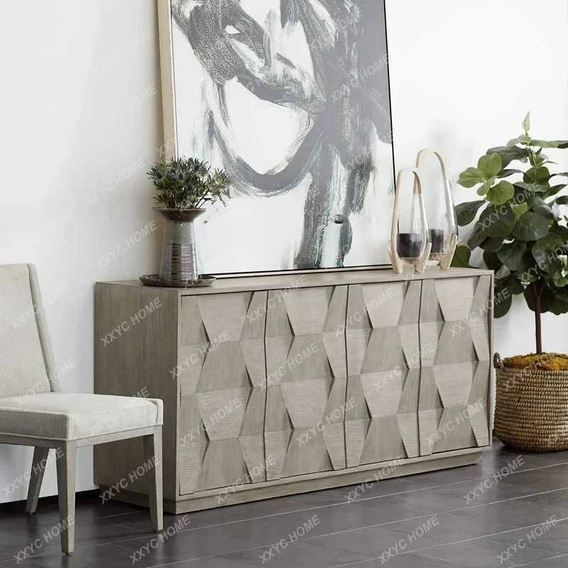 Solid Wood Foyer Entrance Cabinet Vintage Distressed Sideboard Cabinet Living Room Storage Floor Cabinet