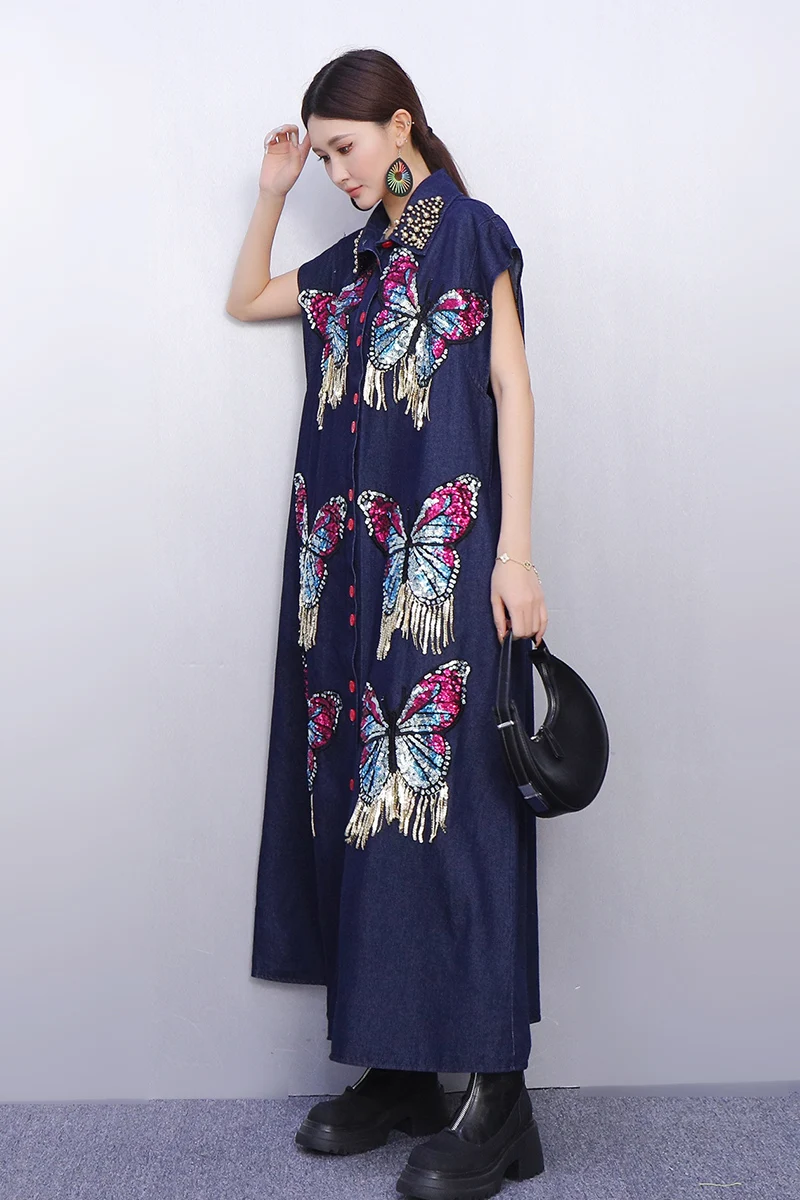 2025 Herfst Nieuwe Elegante Mode Vrouwen Denim Losse Shirts Lange Jurken Vrouwelijke Lange Mouw Jurk Groothandel J2022