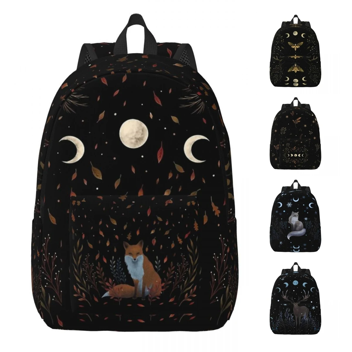 Autumn Fox Night Moonlit Garden Moonlight Backpack Men Women Student Work Daypack Bohemian Botanical Laptop Shoulder Bag