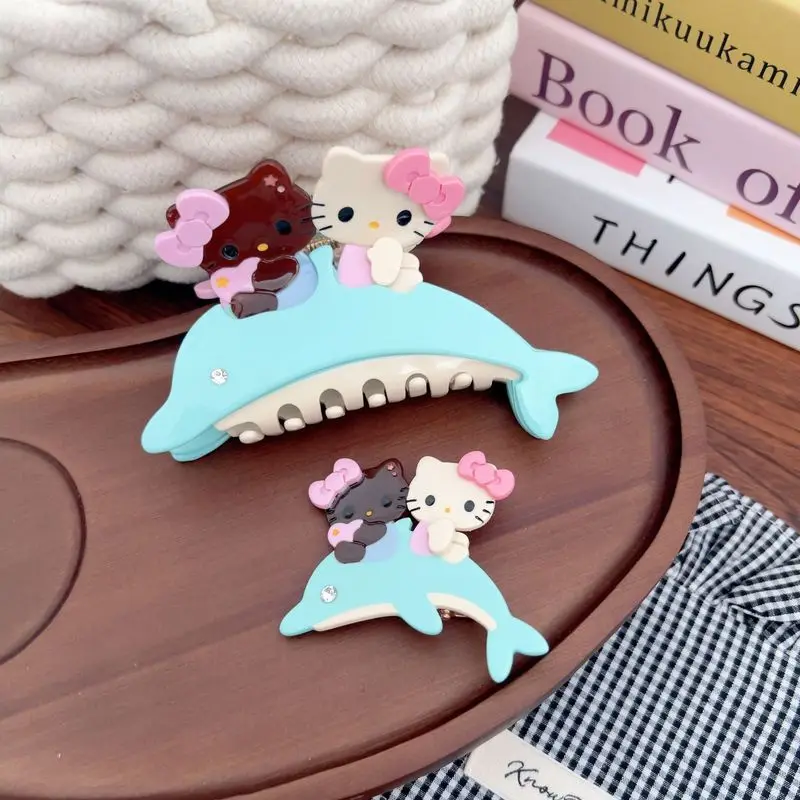 

2025 New Sweet And Interesting Surfing Dolphin Kt Cat Acetic Acid Hair Clip Cute Girl Senior Sense Plate Hair Clip Girl Gift