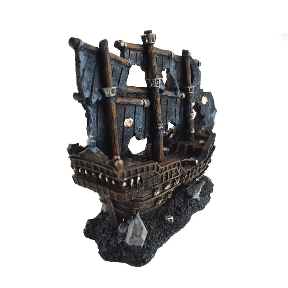 

Creative Sunken Ship Aquarium Decoration Resin Broken Ship Fish Tank Landscape Ornament Natural Hiding Place for Fresh Salt