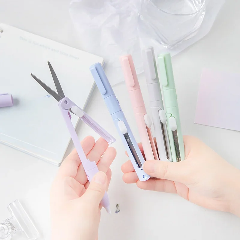 Mini Portable Scissors Paper Cutter Knife 2 in 1 Multifunctional Pocket Pen Shape Scissors Scrapbooking Carving Cutting Tools