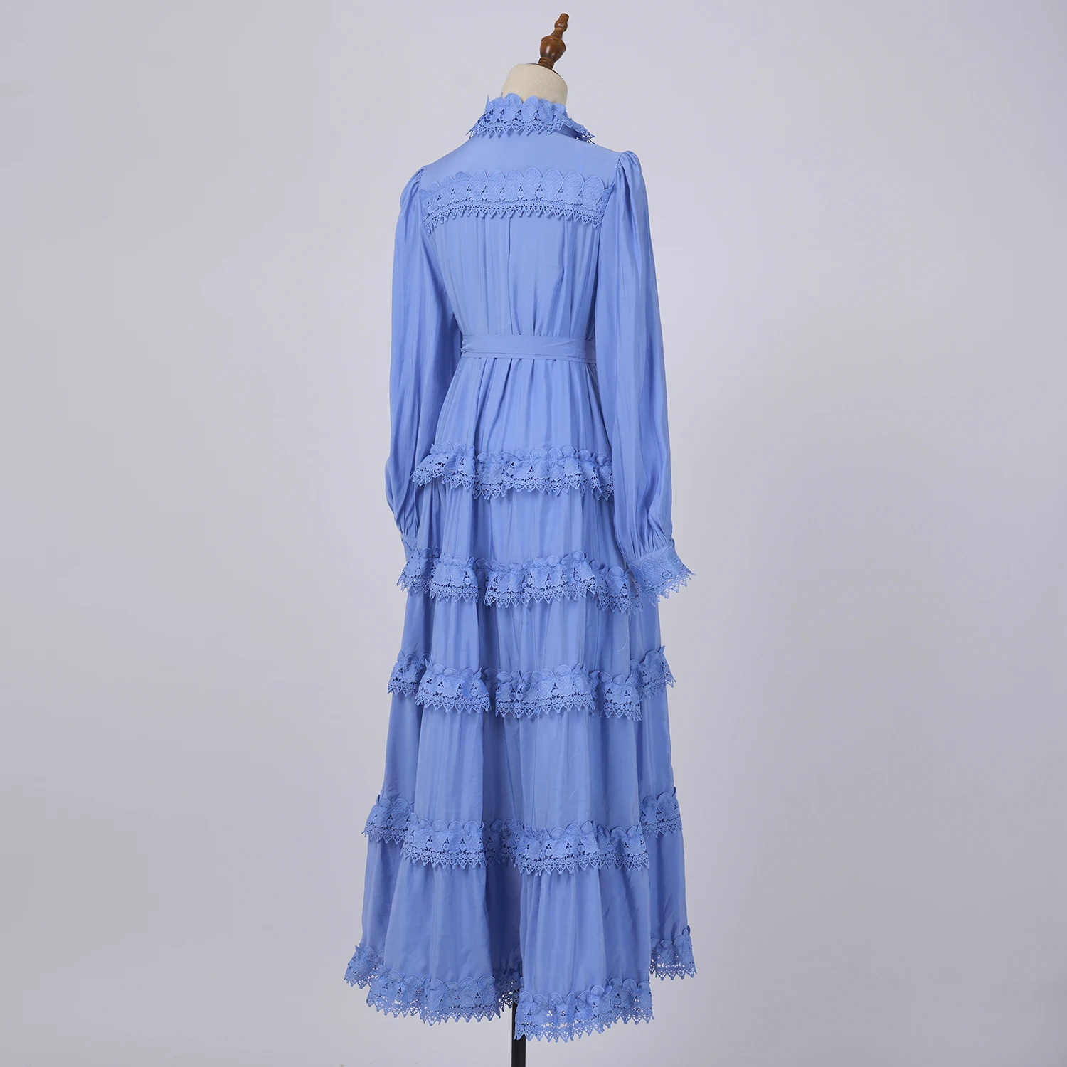 女性のためのレースのイブニングドレス,フリル,刺embroidery,ランタンスリーブ,ベルト,イブニングドレス,スタンド,休暇,秋